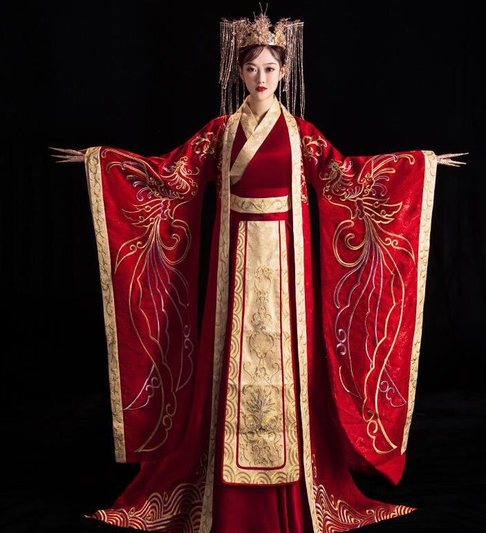 High Quality Hanfu Formal Wedding Costume Chinese Traditional Red Dress Golden Embroidery Hanfu Banquet Bride Groom