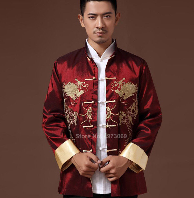 Male Costume Embroidery Dragon Tangsuit Traditional Chinese Clothing Men Shirt