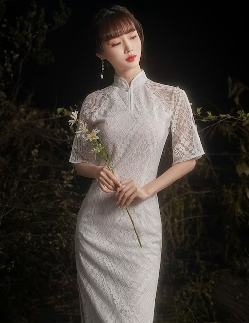 Contemporary Chinese Qipao Dress White Chinese Cheongsam 