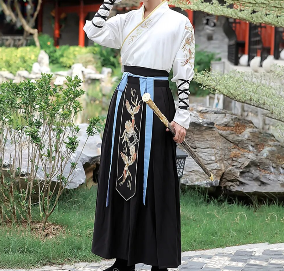 Ancient Chinese Martial Arts Style Hanfu Men's Costume Chivalrous Jacket Black Skirt New Tang Suit Coaplay Traditional Clothing
